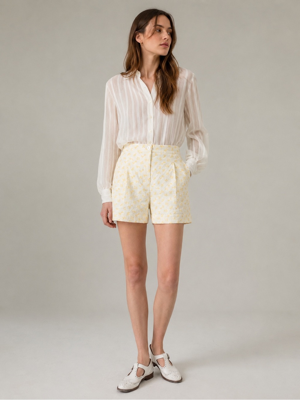 Francesca's Collections Yellow Floral High-Waist Shorts